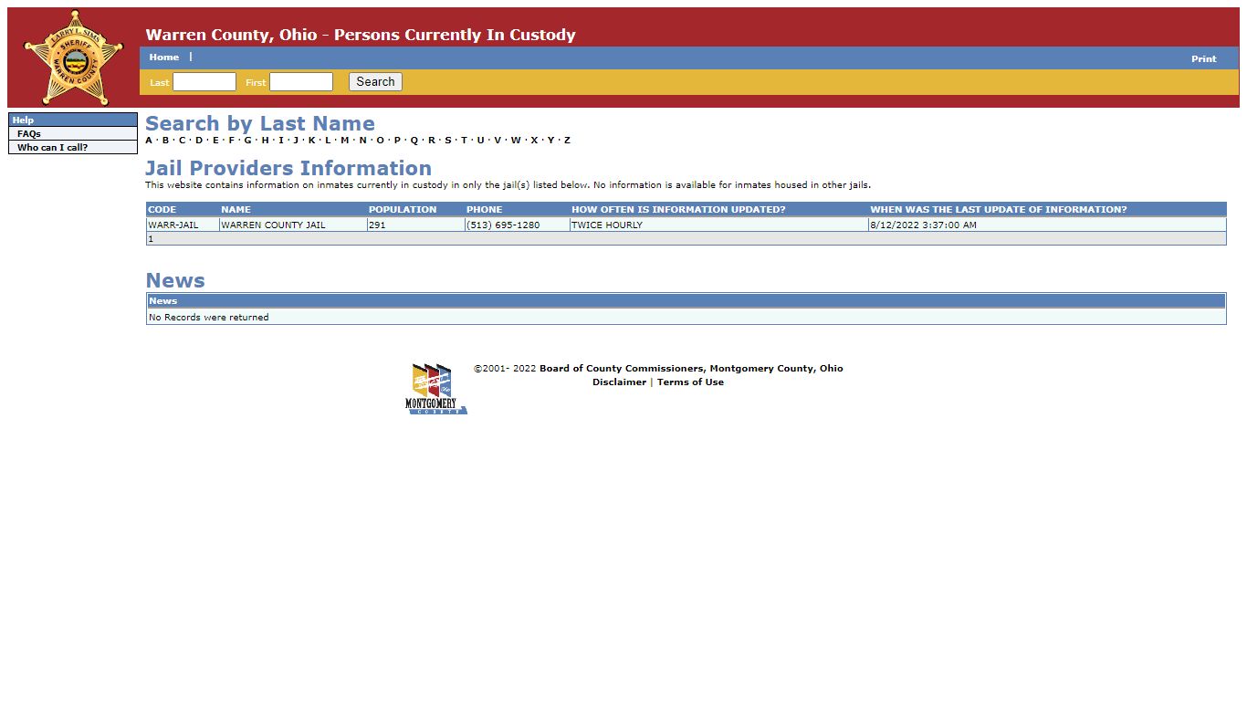 Warren County, Ohio - Persons Currently In Custody